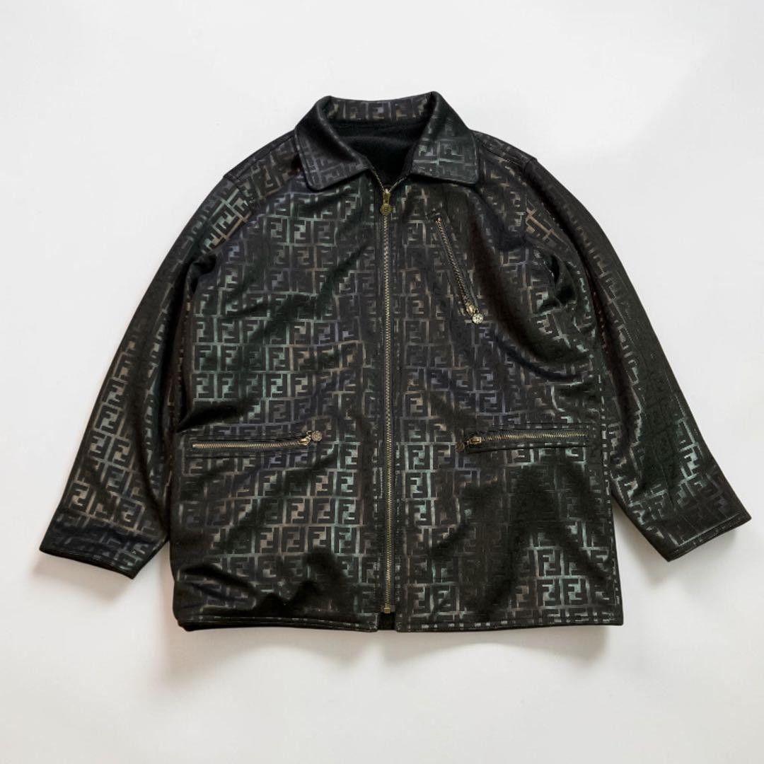 芬迪 FF 扎卡图案 全身抓绒 可 reversible 夹克 风衣 黑色