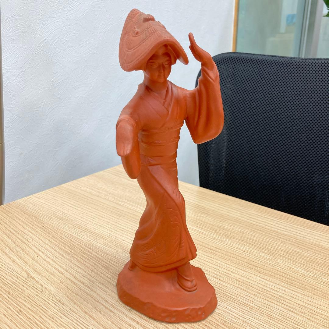 [Retro] Ceramic Awa Odori Figurine, Tokoname Ware, Vermilion Clay Style