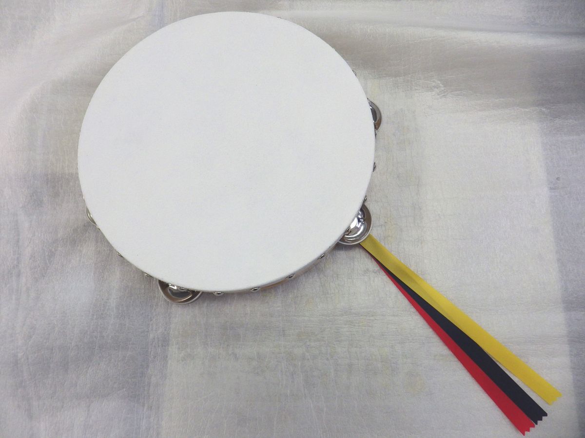 日本製 皮は本格的な床牛皮 ヤマヨ タンバリン タンブリン 24cm 白 木目 クリア タンバリン