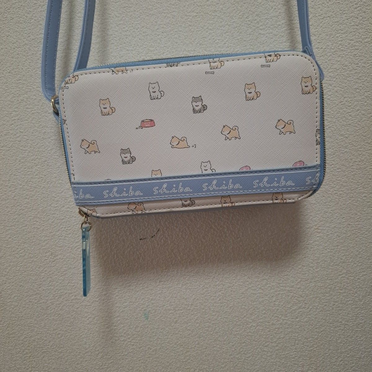New Unused Shiba Inu Pattern Shoulder Bag Light Blue for Kids