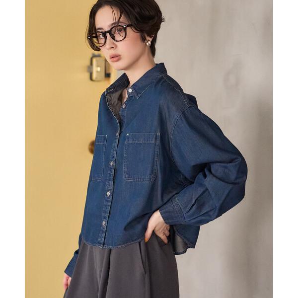 衬衫 衬衫 人造丝 牛仔衬衫/宽松版型牛仔衬衫/短款牛仔衬衫 女士