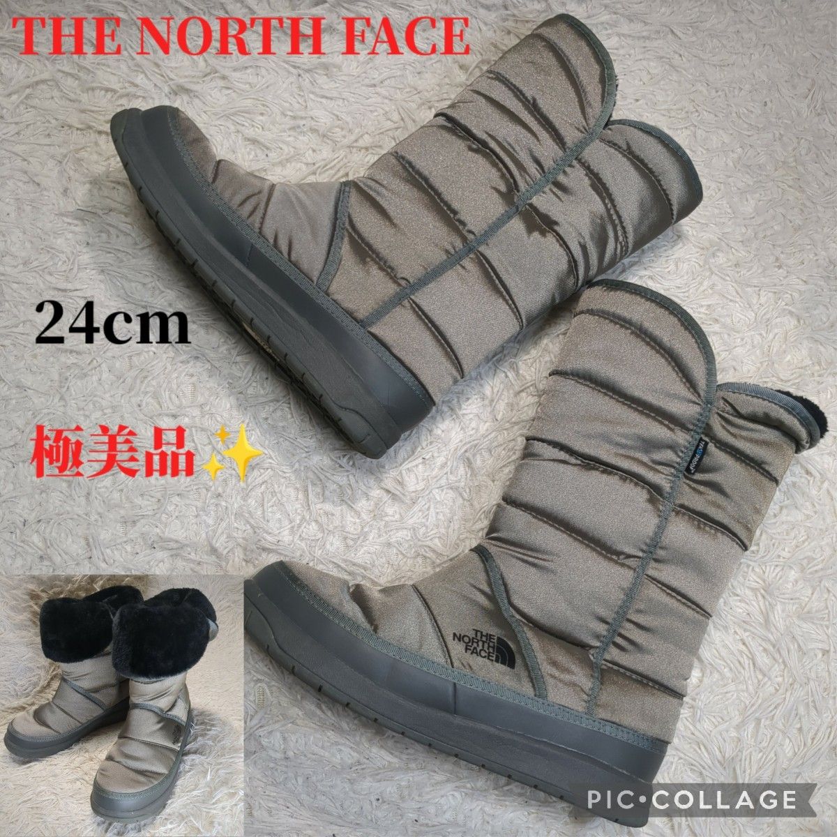 Excellent Condition 2-way THE NORTH FACE Amour 24cm Snow Boots with Fur Lining Khaki The North Face