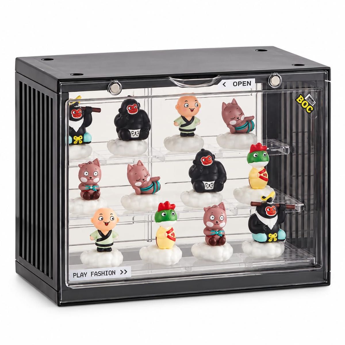 Figure Case Collection Case Front-Opening Magnetic Transparent Door Removable Shelf Stackable Black Regular Size (3-Tier)