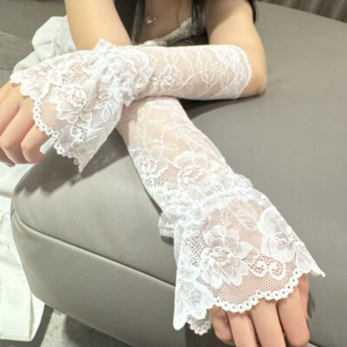 花边臂罩白色花纹褶边袖洛丽塔cosplay