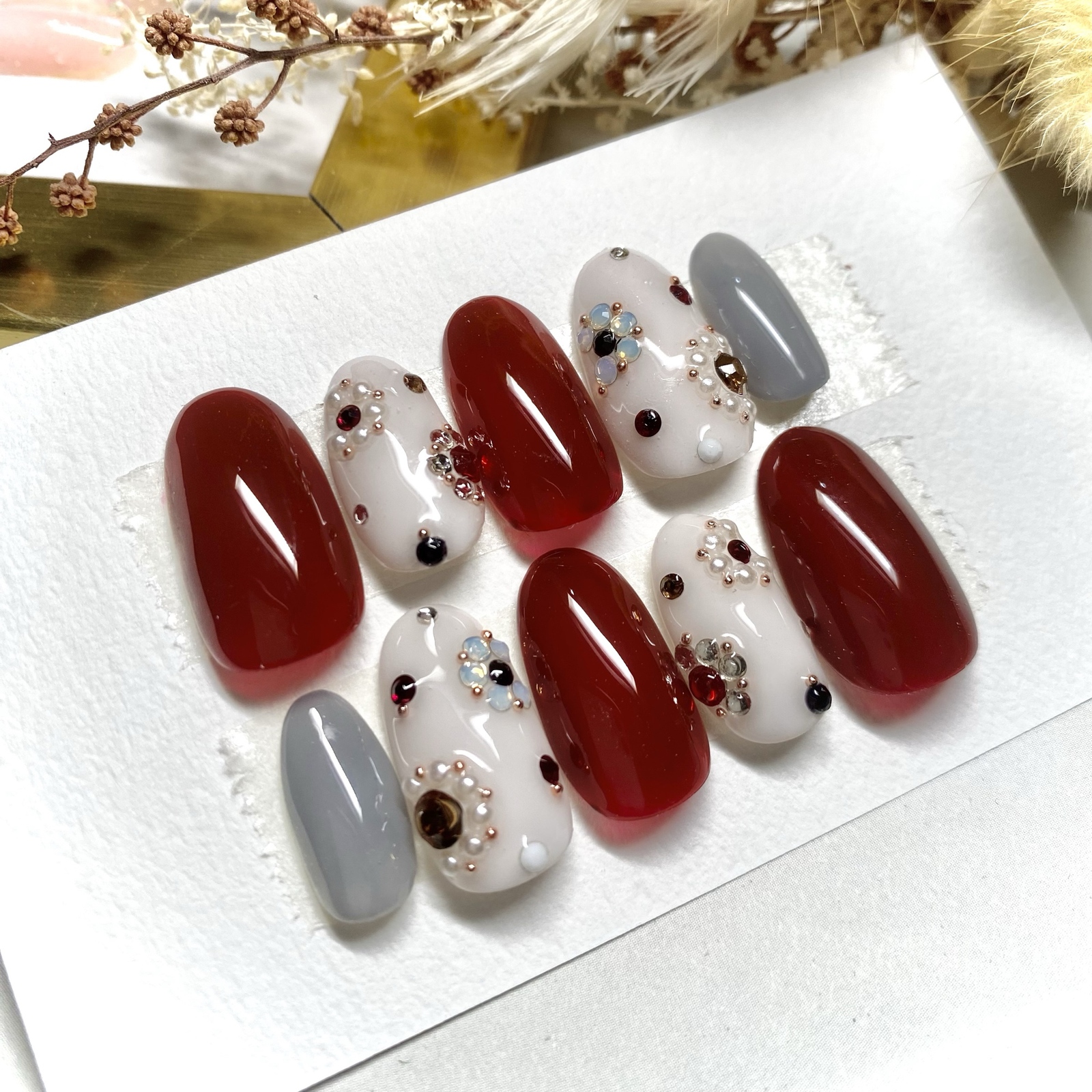 Vintage Stone Nail ❤️ Red ❤️ Retro Bijou ✴️ Dazzling ✴️ Nail Tip