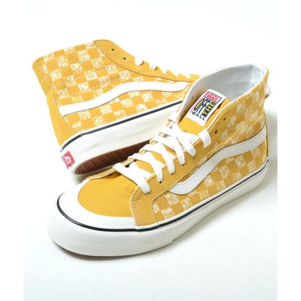 VANS SK8-HI 138 Decon 班克斯滑板高帮鞋 138 德康 拼接格纹 芥末色 男士运动鞋 vn0a3mv1vsa