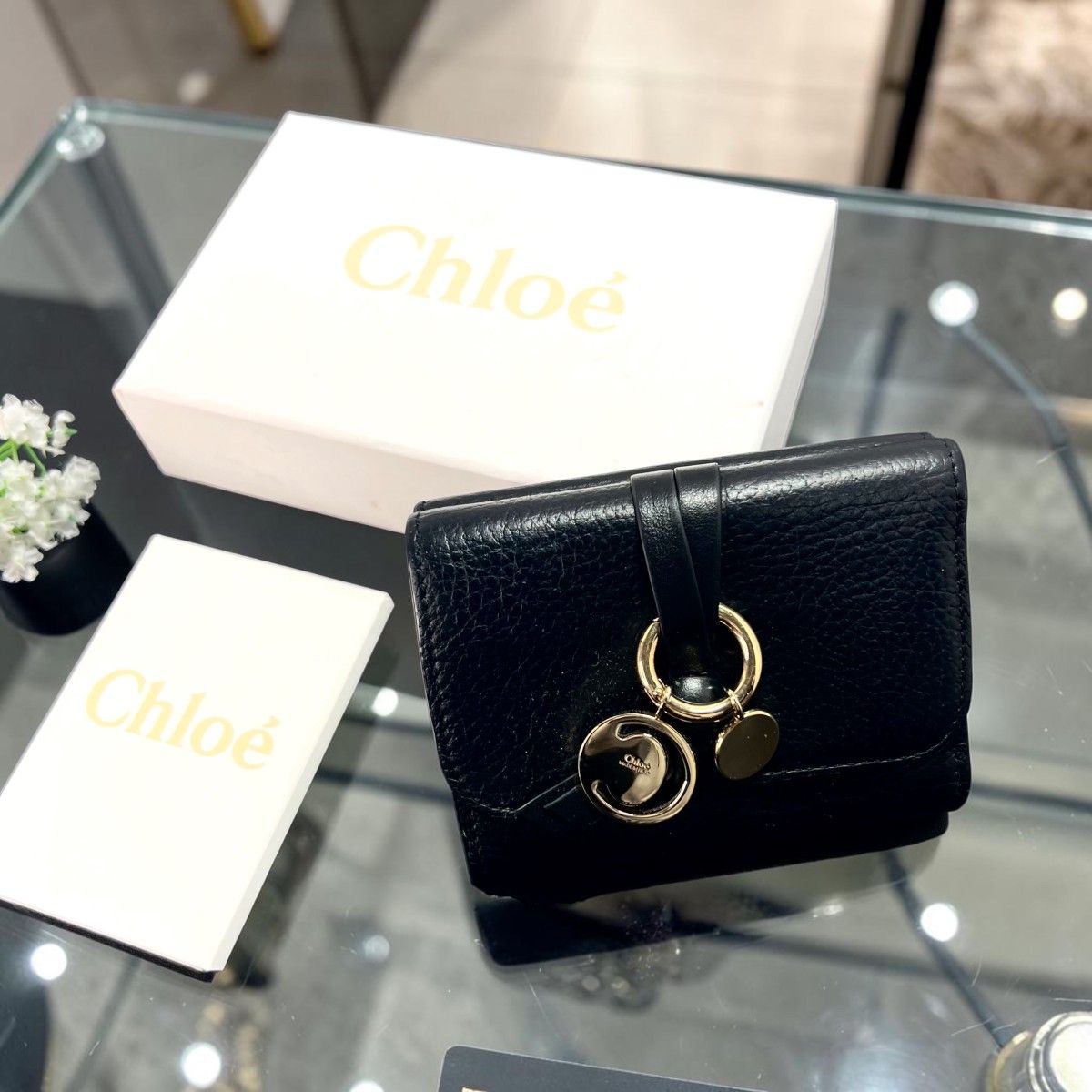 Chloe Alphabet Small Trifold Wallet, Black