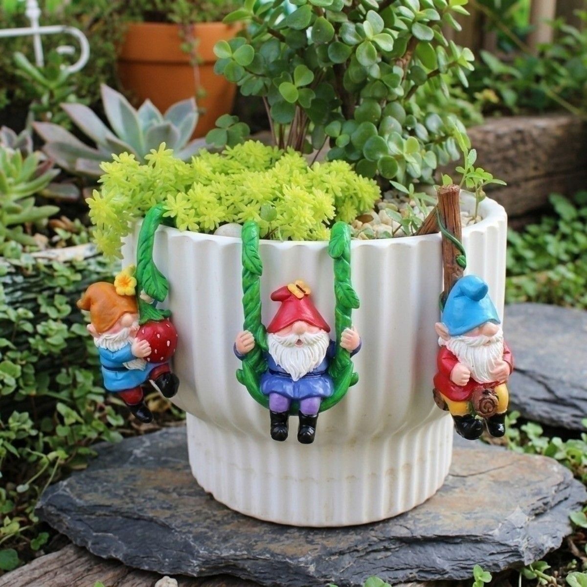 B Garden Ornaments 3-Piece Set Gnome Figurines Interior Decor Planter Gardening Accessories Ornament for Yard Cute
