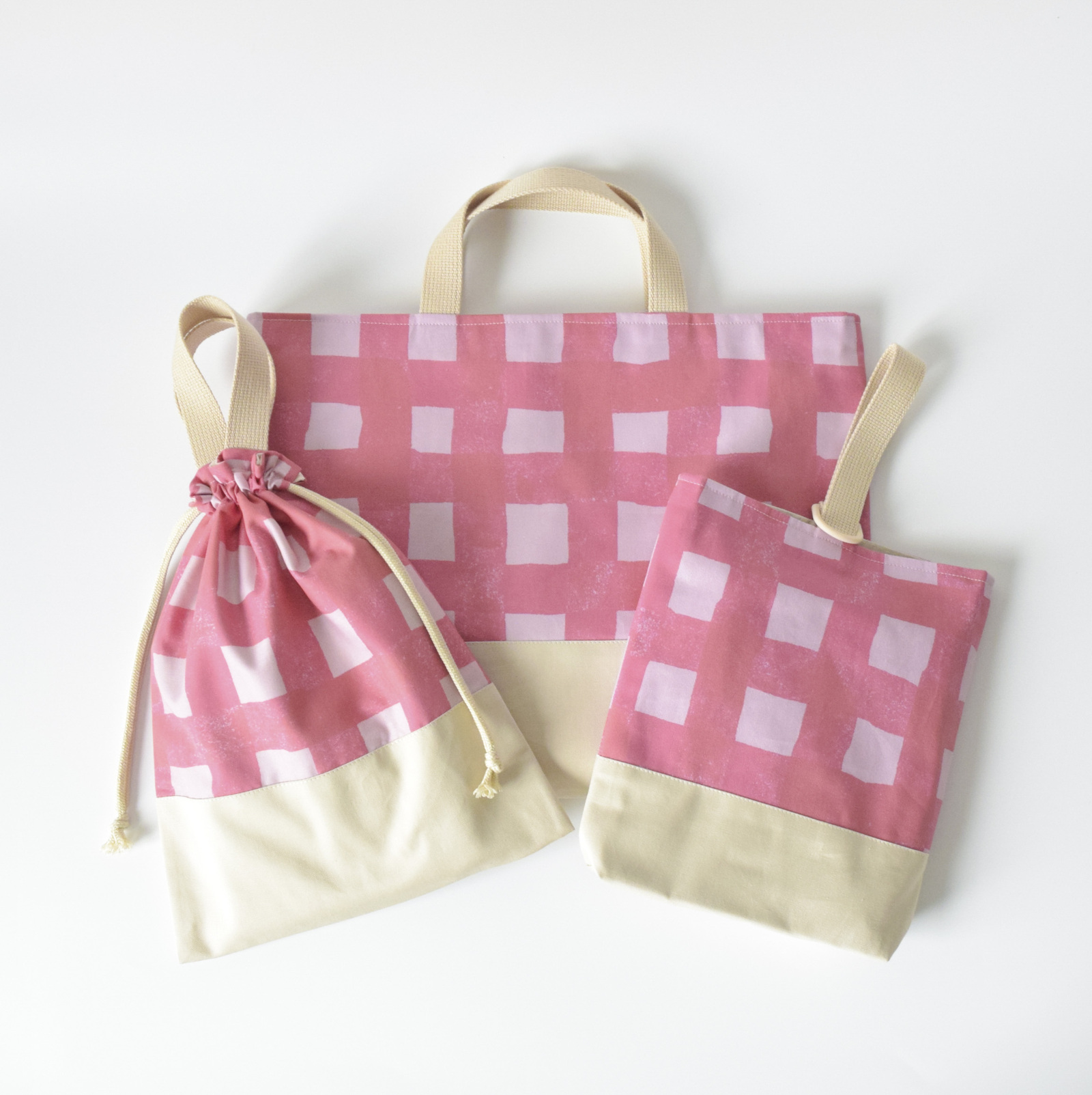 【尺寸可选择】入园入学3点套装 * Check!粉色 * 课程包换衣服袋上鞋装