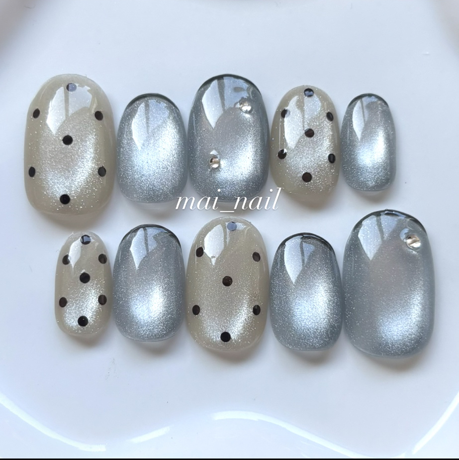 【【Restock】Dot x Silver Magnet | Adult Nail Tips