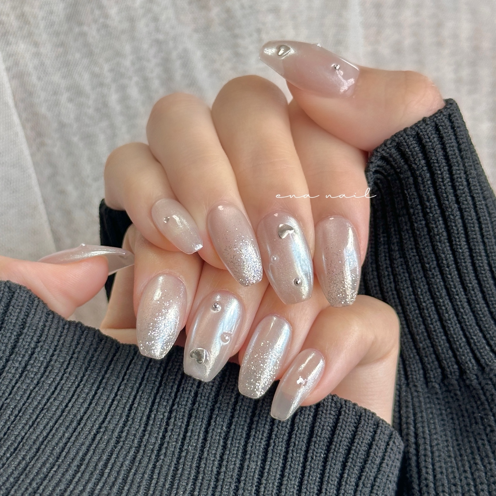 Greige Magnet Aurora Silver Heart Nail Tip Custom Size