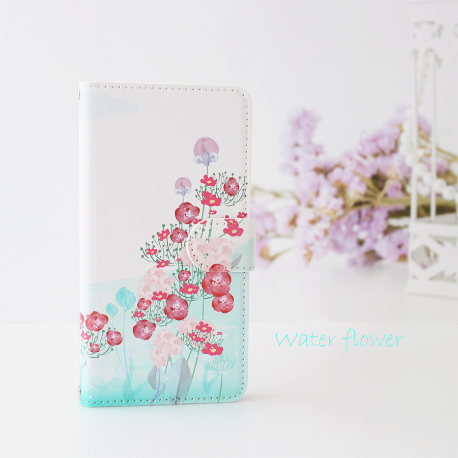 【带摄像头孔的手账式手机壳】水花图案,适用于iPhone和Android几乎所有机型