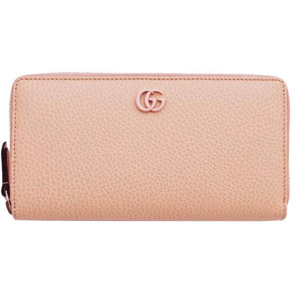 GUCCI钱包GUCCI回合拉链长钱包女士GG marmont 456117粉色米色