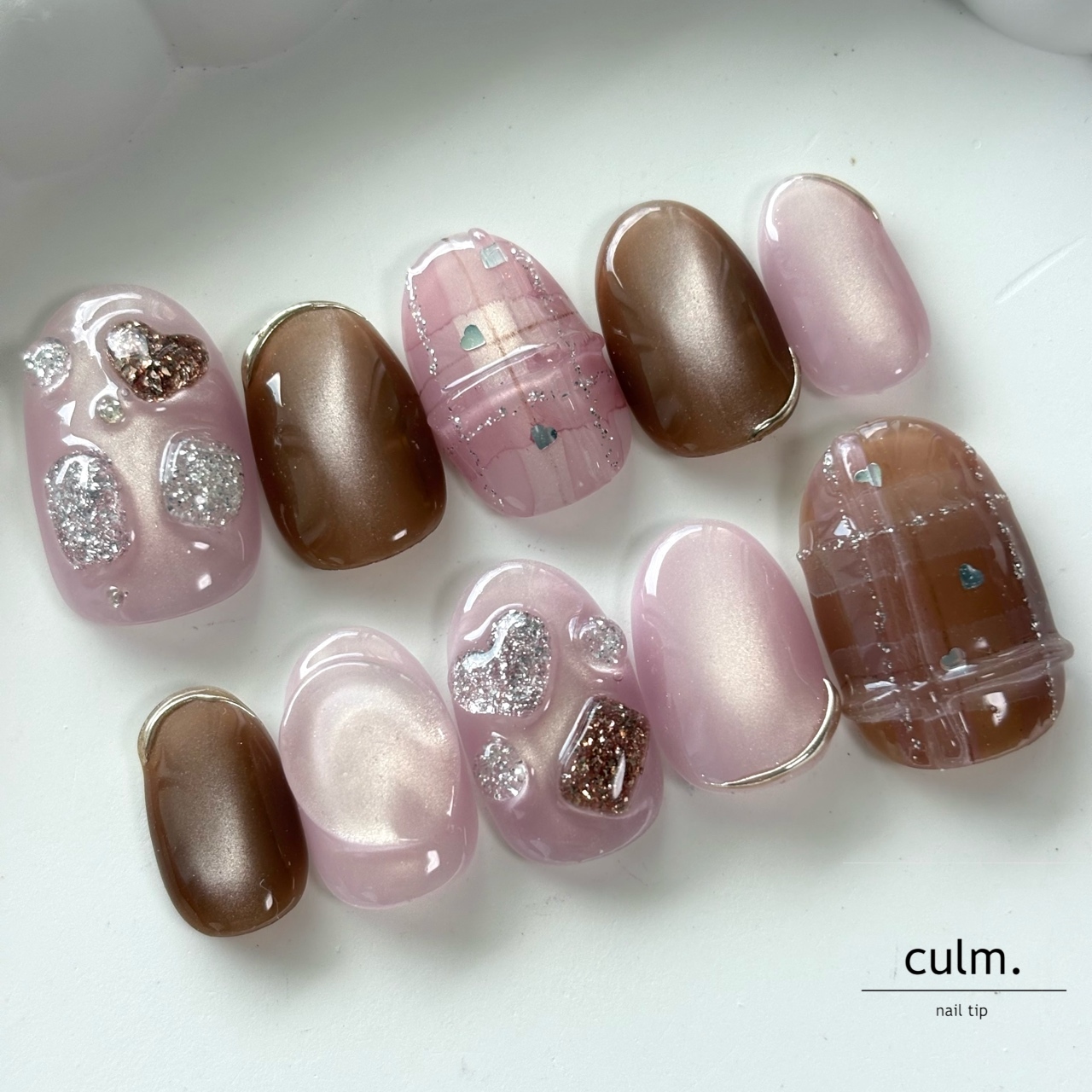 Nail tips with optional extras to choose from no.515 Jewelry box 💎 Autumn nails Winter nails Pink nails Checkered nails Heart nails Magnet nails Brown nails