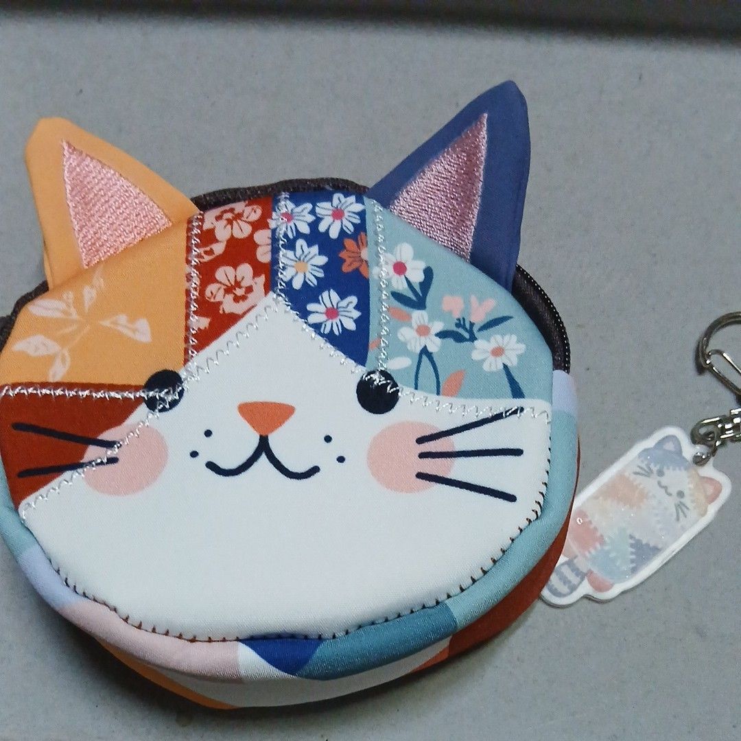 猫型迷你收纳包 拼布风 小物收纳盒 零钱包 带钥匙扣