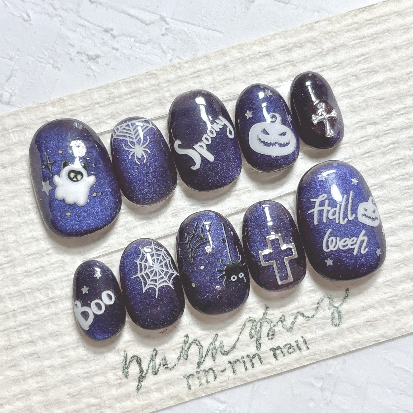 Glowing Blue-Black Magnet Halloween Nail Tips 👻🎃 Autumn Winter Korean Ghost Pumpkin