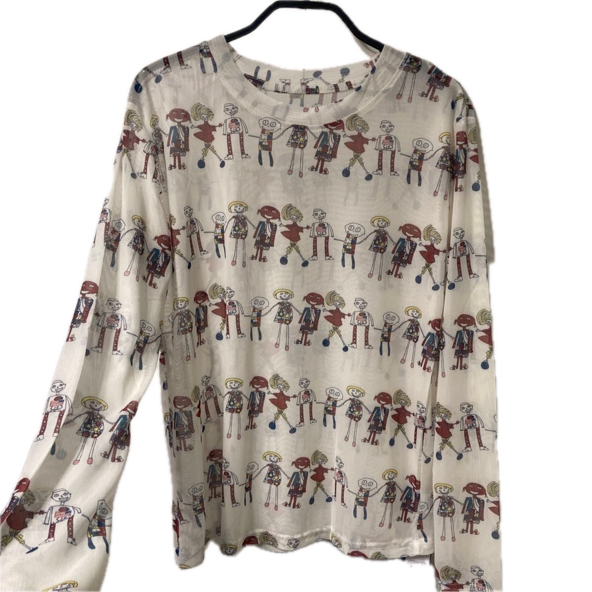 新品 1枚仕立て 丸首 長袖 パワーネット シアーネット チュール クルーネック トップス 丸首 ポップなイラスト柄が大人可愛い リピ買い多し 人気