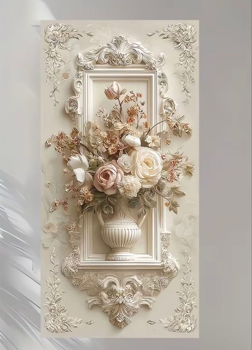 3D Style Flower Art Decorative Wallpaper Interior White Ornament Wall Decoration Antique
