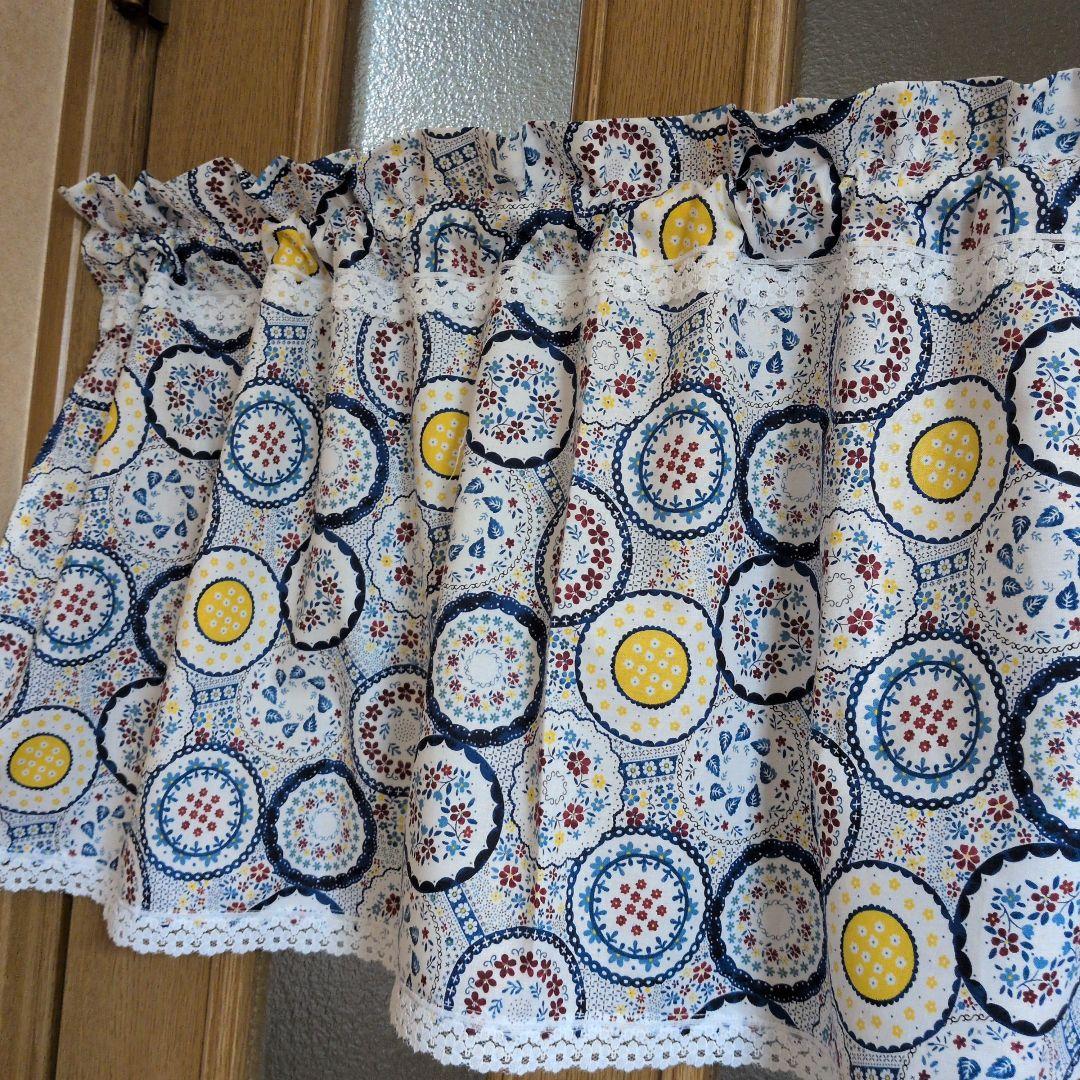 ♡东欧波兰陶器♡盘子图案♡咖啡帘・手工制作