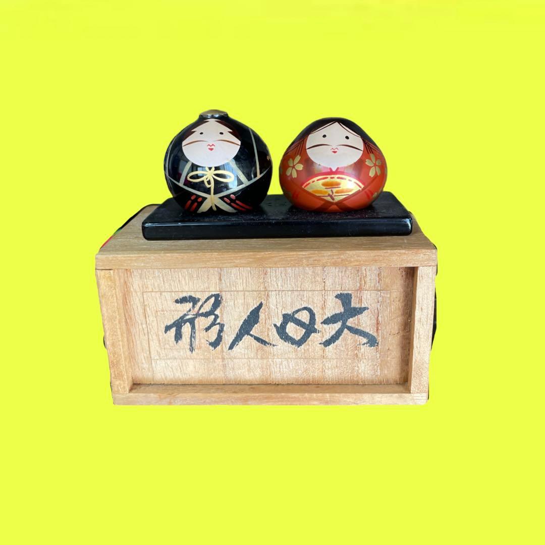 Ouchi Doll, Hina Doll Couple Ornament in Wooden Box, Yamaguchi Prefecture Folk Toy, Showa Era, Showa Retro