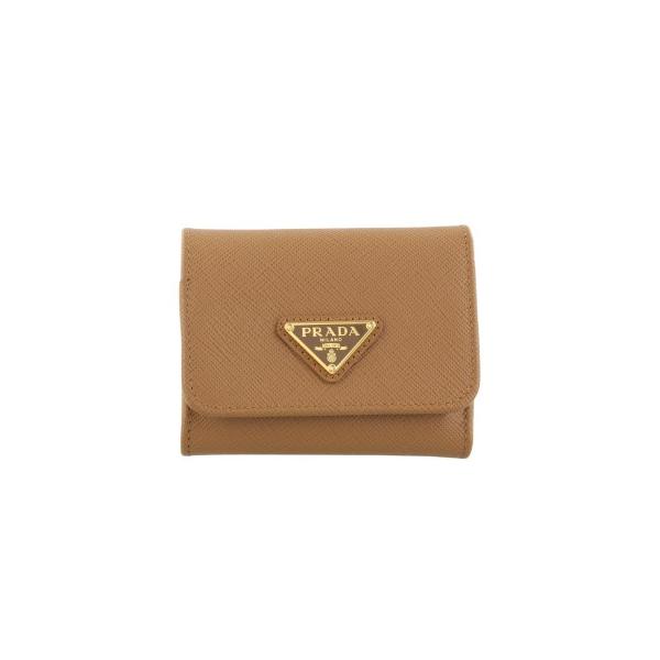 普拉达三折钱包紧凑钱包女士三角标志萨菲亚诺布朗PRADA 1MH044 QHH F03BH CARAMEL 0