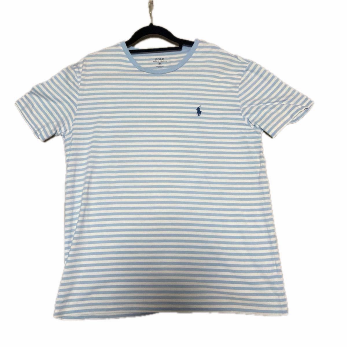 POLO RALPH LAUREN 条纹T恤 短袖 白色×浅蓝色 M
