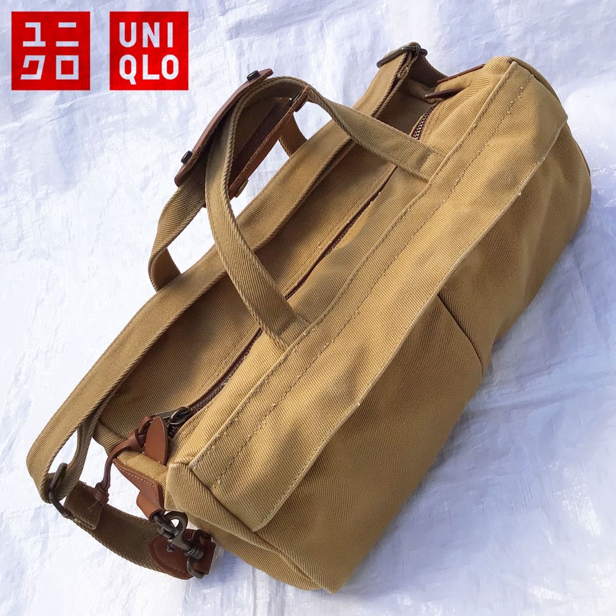 优衣库（UNIQLO）波士顿包风帆布材质两用背包 米色