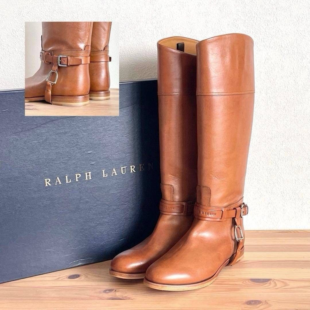 全新未使用!! RALPH LAUREN 拉夫·劳伦 系列 紫色标签 长筒靴 骑马靴 茶色系 37 1/2