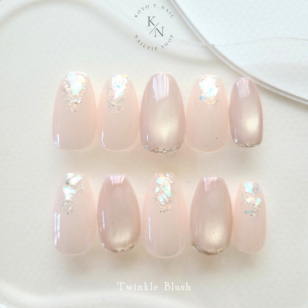 Twinkle Blush Nail Tips Shell Nails Bridal Wedding Bride Pearl Coming of Age Ceremony Summer Adults Cute Simple Glistening Elegant Refinement Furisode Pink Water Glossy Nails