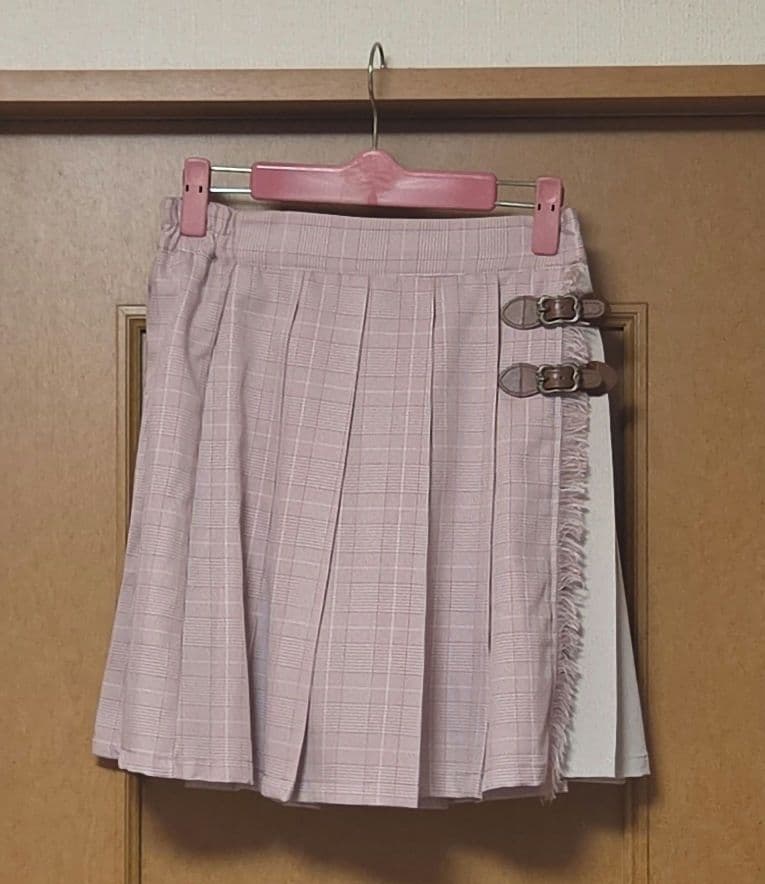 女士腰带款格纹褶皱半身裙