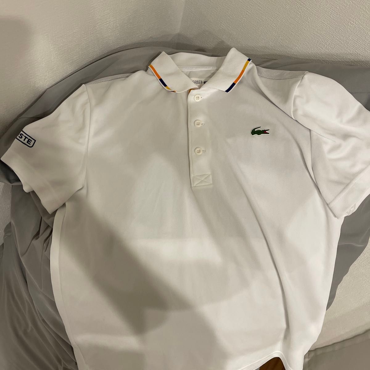 高尔夫 LACOSTE 拉科斯特 短袖POLO衫 白色 鳄鱼标志 带领口条纹