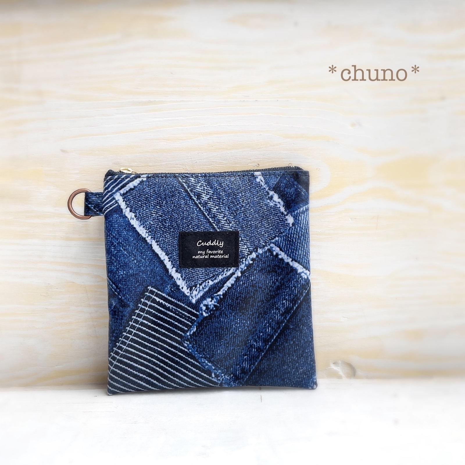 ★牛仔布口袋图案*14× 14cm 口罩收纳袋★也可用于书包♡藏青色