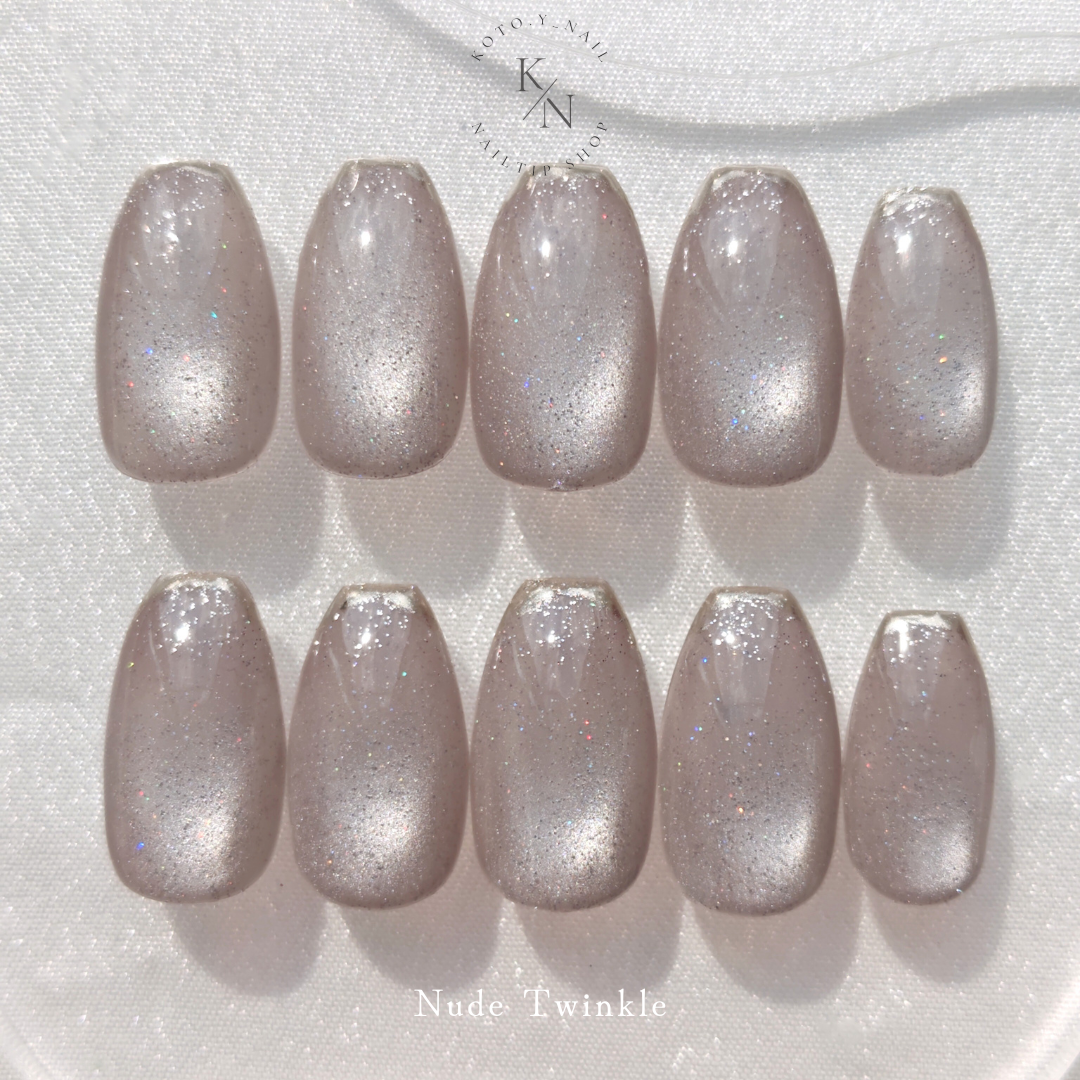 Nude Twinkle Nail Tips, Magnetic Nails, Glitter, Elegant, Bridal, Natural, Mature, Sheer Effect, Spring, Adorable, Glistening, Simple, Wedding, Coming-of-Age Ceremony, Furisode, Pre-Wedding Photos, Mirror Finish, Fan‑Activity, Water‑Glow