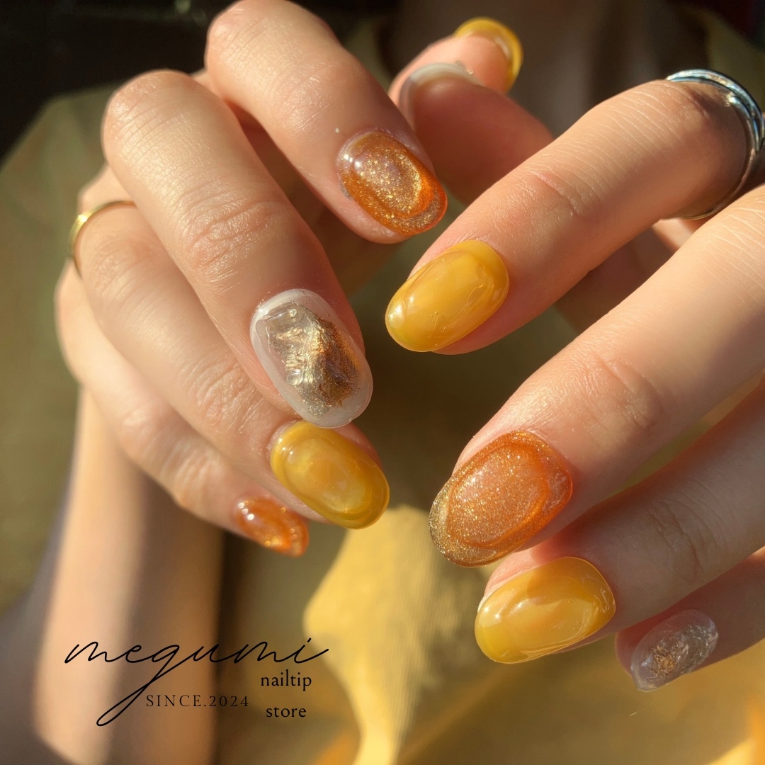🍯Melting Honey Drop Nail Tips ... Sparkly Glossy Smooth Nuance Art Bridal Wedding Graduation Coming of Age Ceremony Painting Flower Spring Summer Autumn Winter Honey Yellow