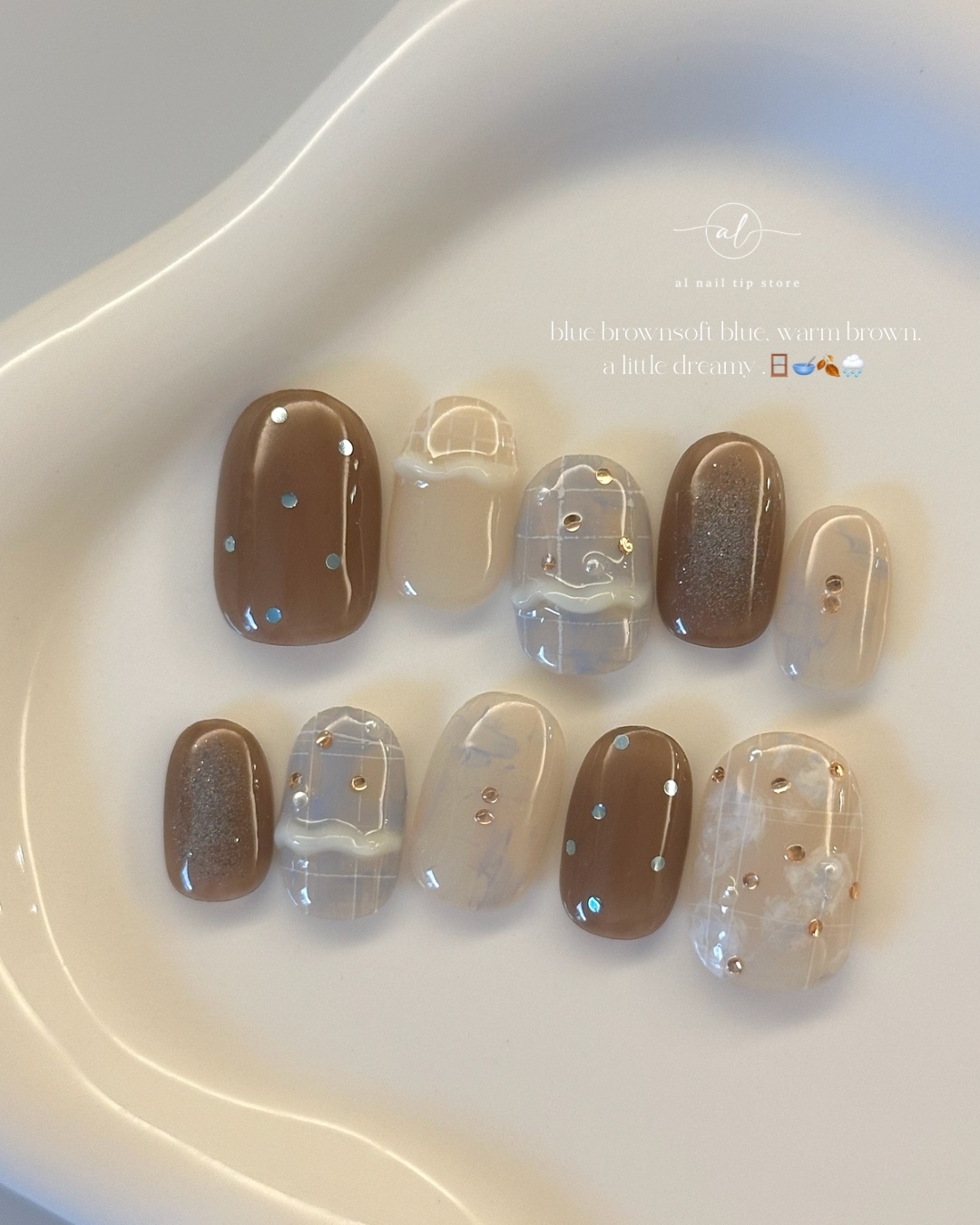 blue brown nail 🤎🫧|light color|blue brown|nail tip| No.17