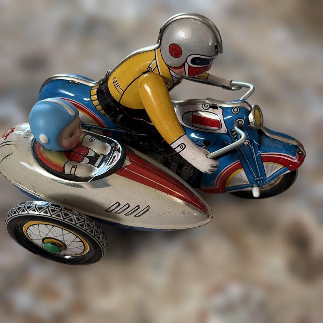 Retro Tin Toy Sidecar, Spring-Operated, Functionality Verified