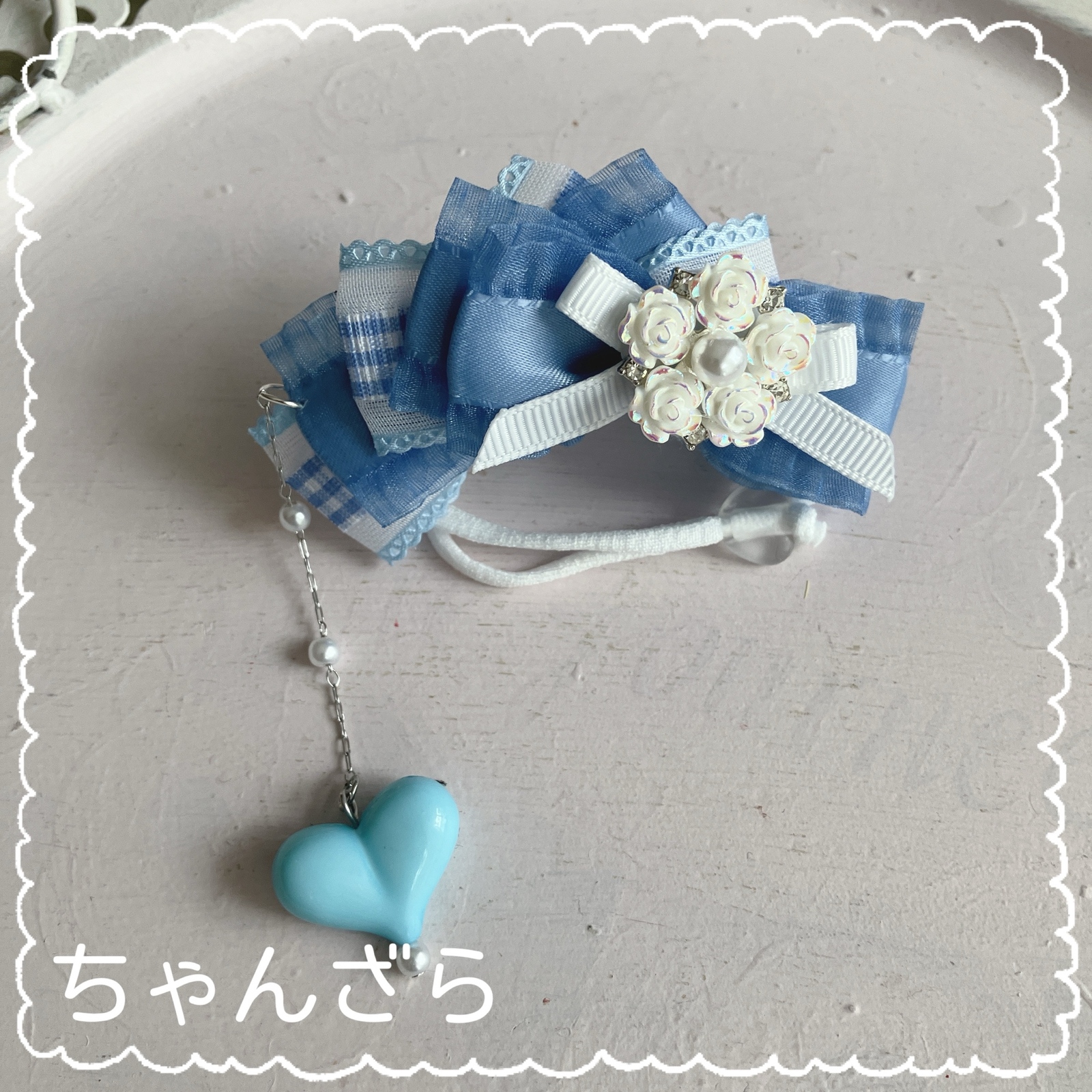 💖 摇曳之心娃娃的蝴蝶结头饰（白玫瑰×蓝色）)