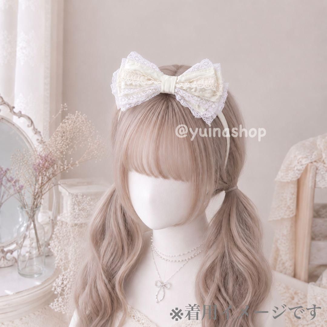 ビッグリボン カチューシャ レース フリル アイボリー ロリータ ゴスロリ 新品