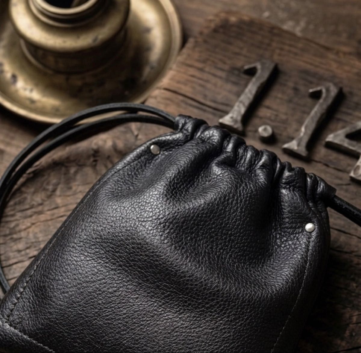 Italian leather unisex巾着2way bag