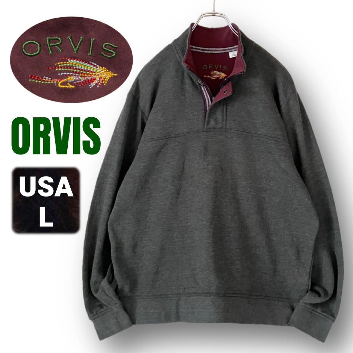ORVIS 奥维斯★飞蝇钓服装★半拉链套头衫/卫衣上衣★加绒内里★炭灰色★美国男士L码