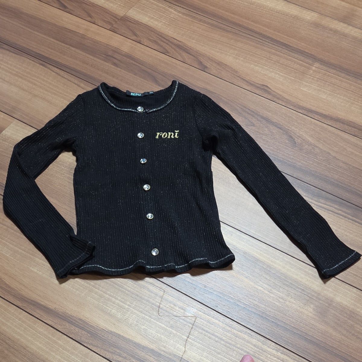 RONI cardigan 130 M罗纹针织黑金拉面视觉按钮美货黑色闪闪发光