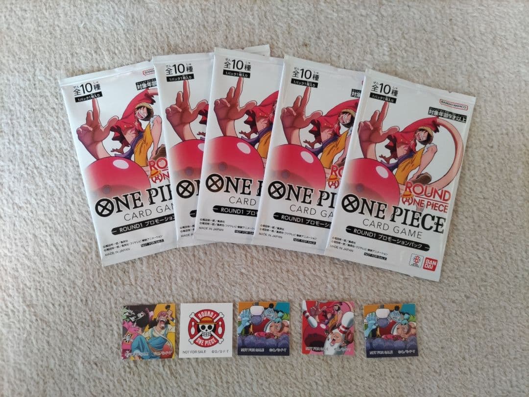 Round One One Piece Card Promo Pack, 5 packs, with 5 stickers