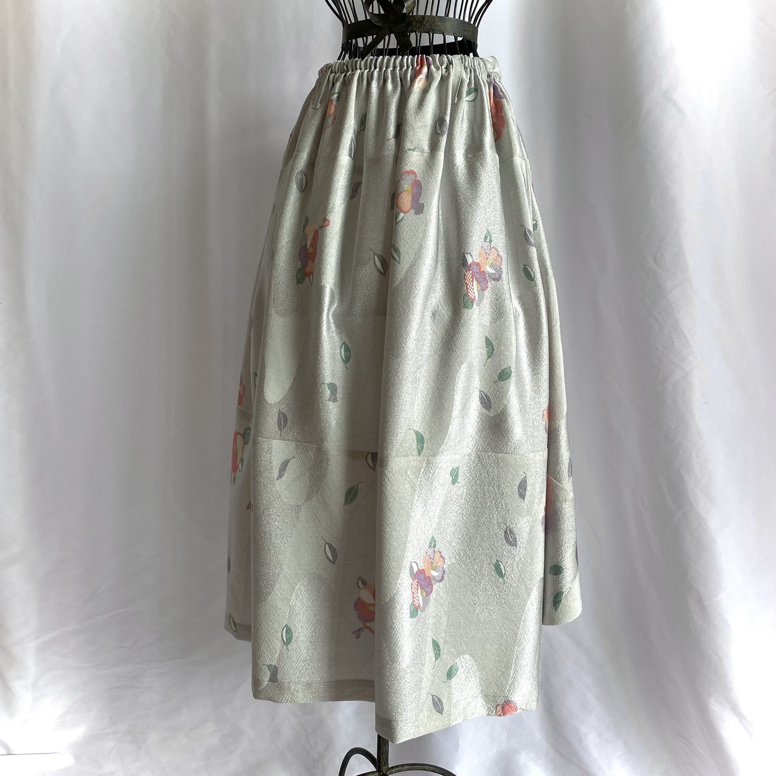 中长款青白瓷色山茶花纹和服面料裙 和服改造