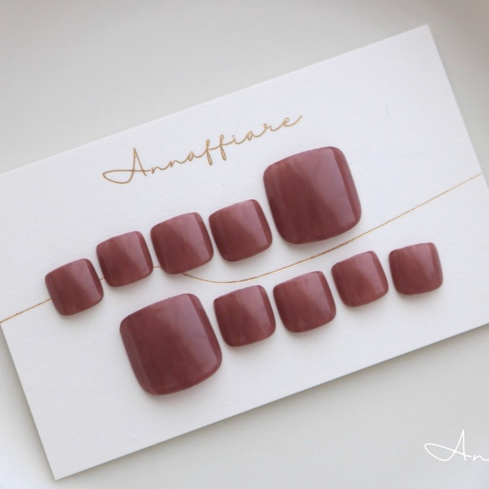 Pink Brown One-Color Foot Nail Tips (Toenails) / Annaffiare Pedicure for Feet Simple Office Clean Look No Artwork Suitable for Curly Toe Correction
