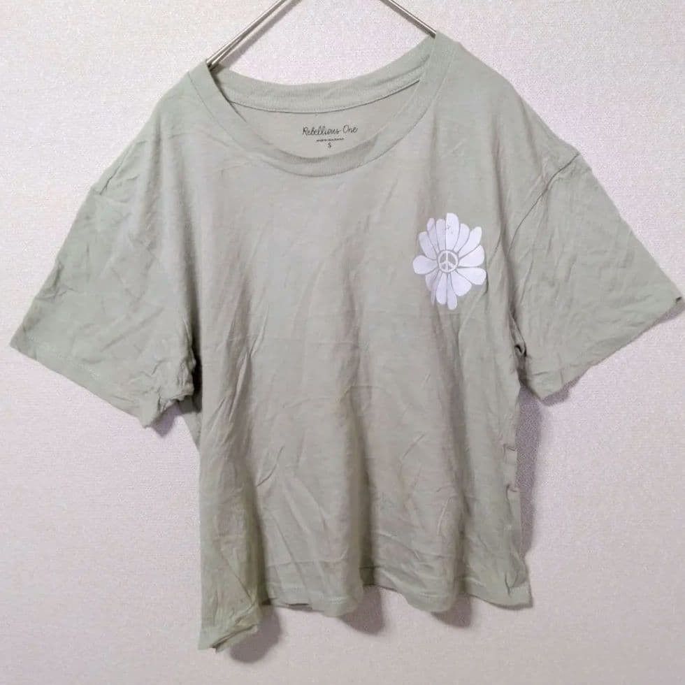 ☆ Liberia Swan T-shirt Crew Neck Short Sleeve Back Print S Green Cotton Usually