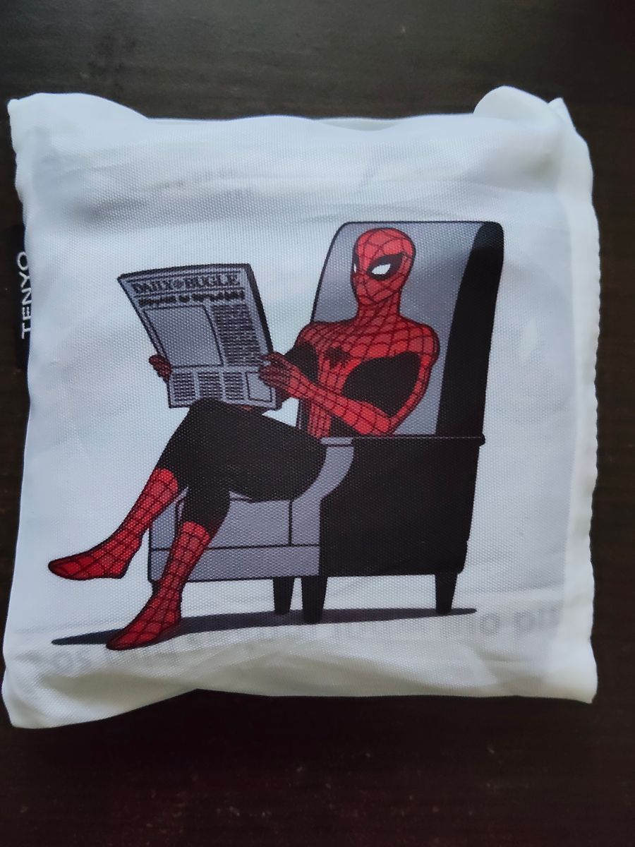Theater-exclusive merchandise!! Spider-Man eco-friendly tote bag featuring a design of someone sitting on a chair reading a newspaper