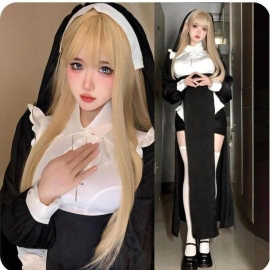 可爱的性感万圣节化装修女桑塔巴伦汀内衣