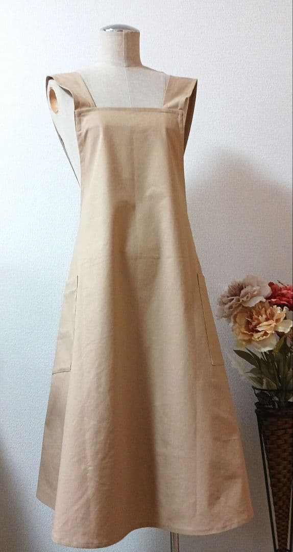 Cotton Iinen Square Back-Cross Adult Apron M– Camel