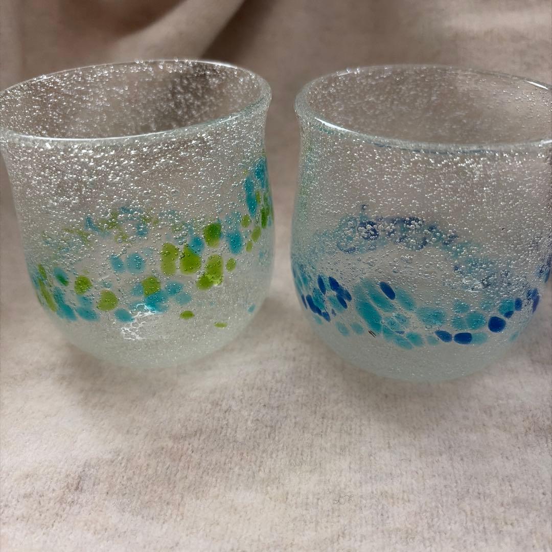 琉球玻璃 2个套装 泡状玻璃 带花纹