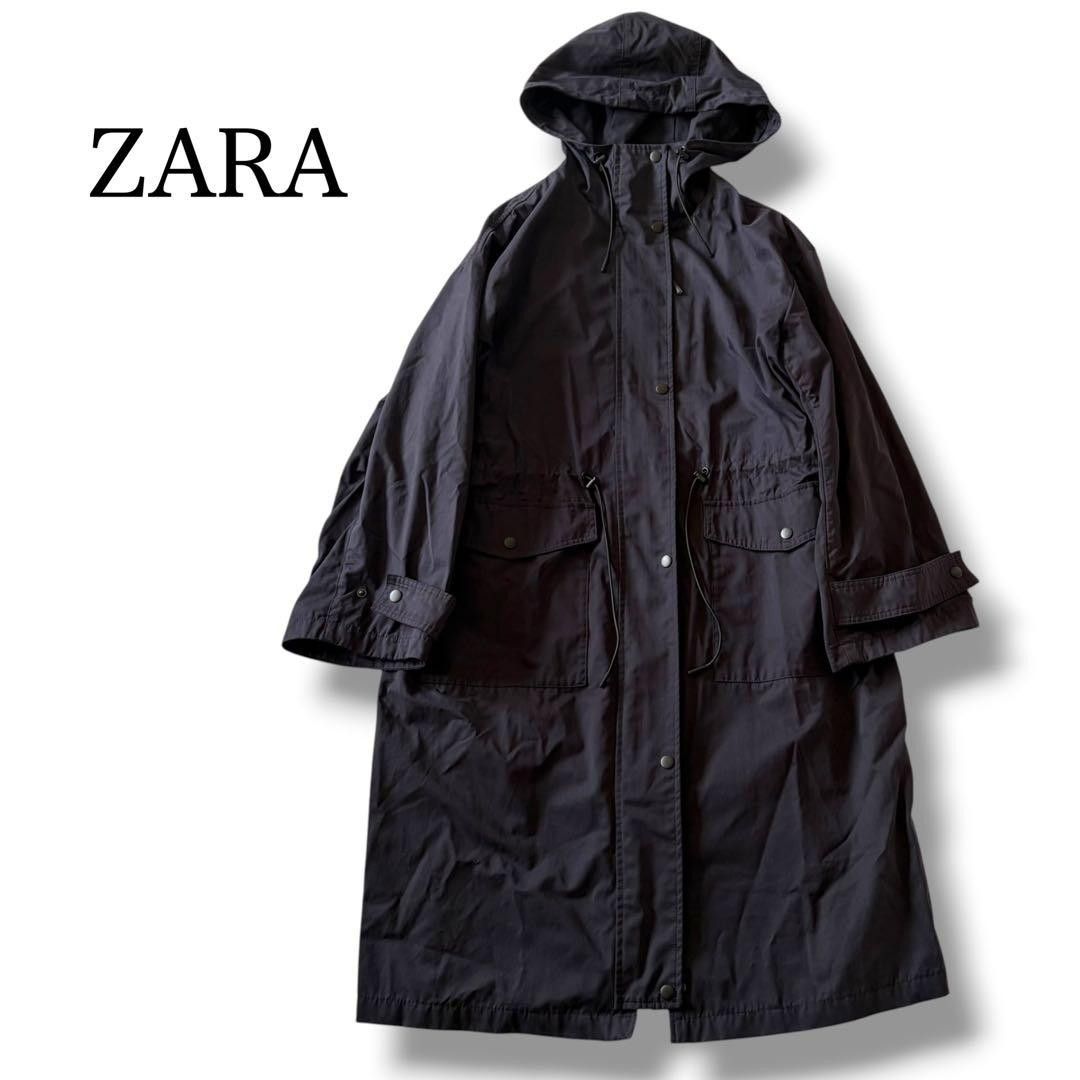 ZARA 连帽长款摩登大衣 宽松版型 海军蓝 S码 偏大 外套 L〜XL码相当